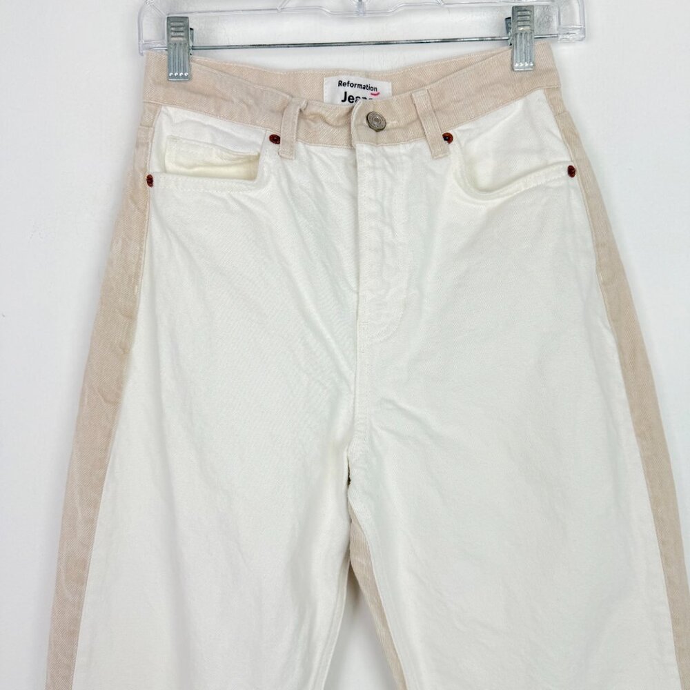 Reformation Sandy Tonal Reworked High Rise Relaxed Straight Jeans Size 25 GUC - Picture 3 of 11